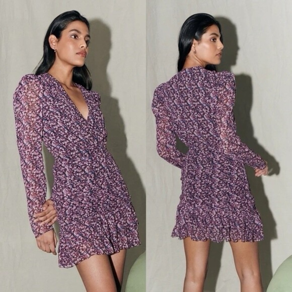 Saylor Rooke Mini Dress Purple Floral Long Sleeve - Size Small - NWT